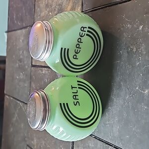 Jadeite Round Art Deco Ribbed Side Salt & Pepper Shakers